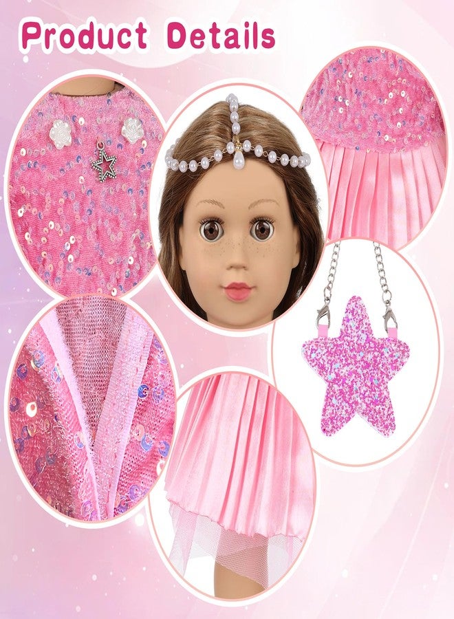 DONTNO American 18 Inch Doll Makeup Accessories and Princess Dress Set,Included 2 Pieces Clothes,Cute Messenger Bag,Pearl Headwear,Lipstick,Eyelash Brush,Eye Shadow,Butterfly Hair Clip and Nail Tool(NO DOLL) - Image 5